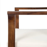 Outdoor Dining Chair Set of 2 with Curved Acacia Wood Arms, Brown Finish and Cream Cushions