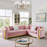 L Shaped Chesterfield Sectional Sofa With Stainless Steel Accents