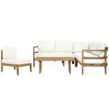 Outdoor Acacia Wood 5-Seater Sectional Sofa Set with Water-Resistant Cushions