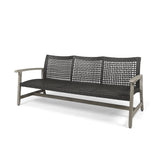 Outdoor Acacia Wood Wicker 3 Seater Sofa, Patio Furniture Conversation Set for Backyard