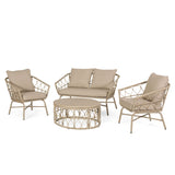 Bruce - Boho Inspired 4 Pieces Chat Set With Water Resistant Cushions - Brown