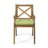 7 Pieces Acacia Wood Outdoor Dining Set with Green Cushions