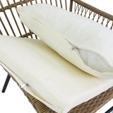 6PCS Outdoor Patio Balcony Natural Color Wicker Sofa Chair Set with Beige Cushion,Round Tempered Glass Table