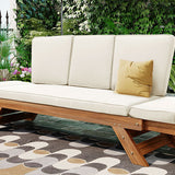 Topmax Outdoor Adjustable Patio Wooden Daybed Sofa Chaise Lounge with Cushions