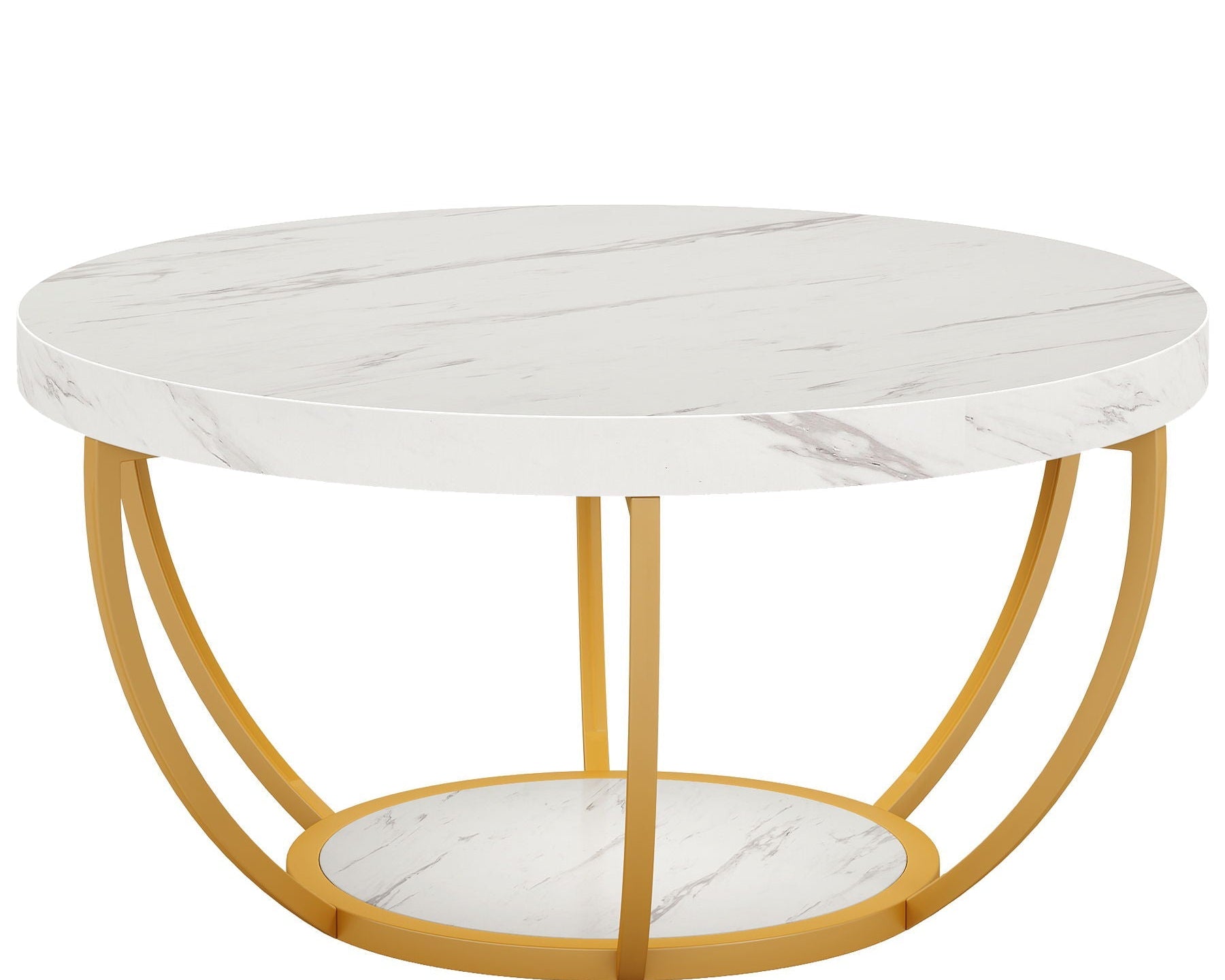 2 Tier Circle Coffee Table With Storage Shelves