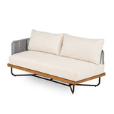 Lucca Outdoor Acacia Wood Rope Woven Sofa Sectional Set with Water-Repellent Cushions