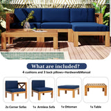 TOPMAX Outdoor 5-Piece Wood Sectional Patio Sofa Set with Blue Cushions