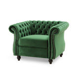 Nexuson Upholstered Velvet Chesterfield Chair with Deep Tufted and Nailhead Trim, Emerald