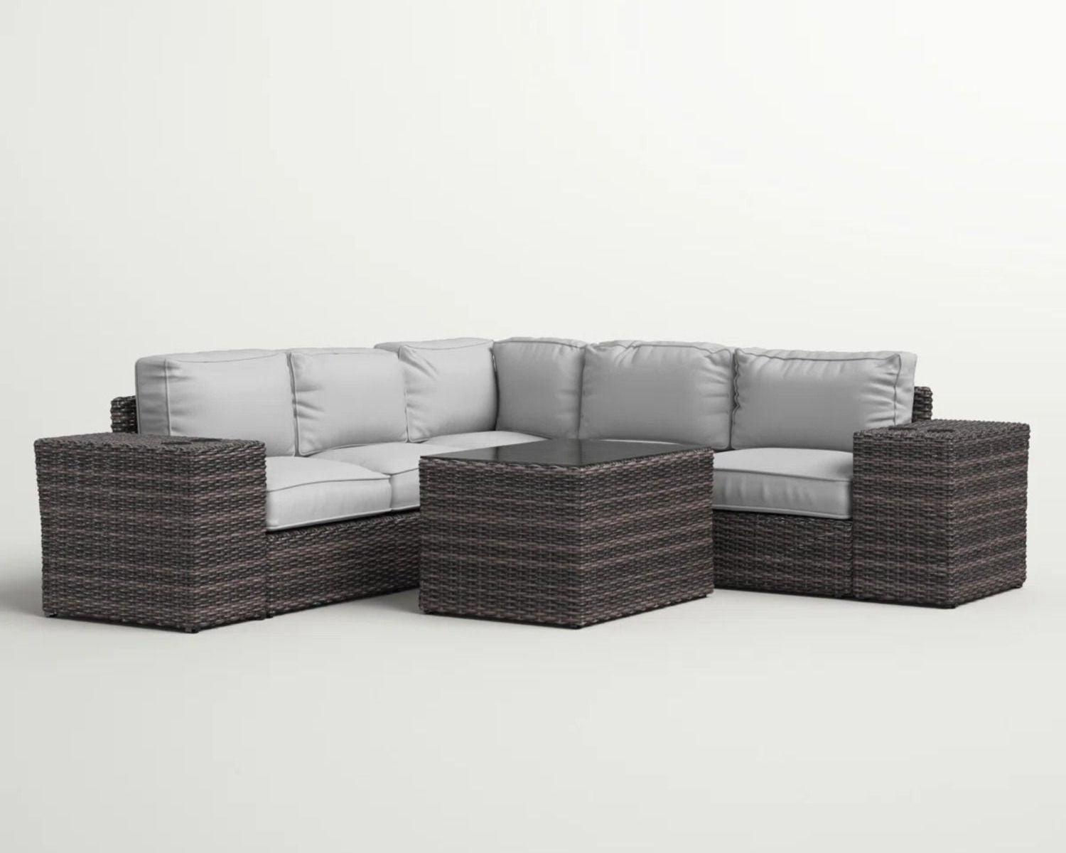 Modern Patio Rattan Sectional Set With Cushions