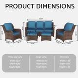 Patio Furniture Set Rattan Outdoor Sectional Conversation Sets 5-Piece Peacock Blue