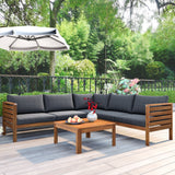Wood Structure Outdoor Sofa Set with Gray Cushions
