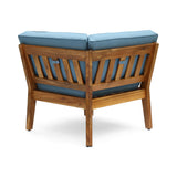 Grenada 8 Seater Acacia Wood Sectional Sofa Set with Water-Resistant Cushions - Teak + Blue