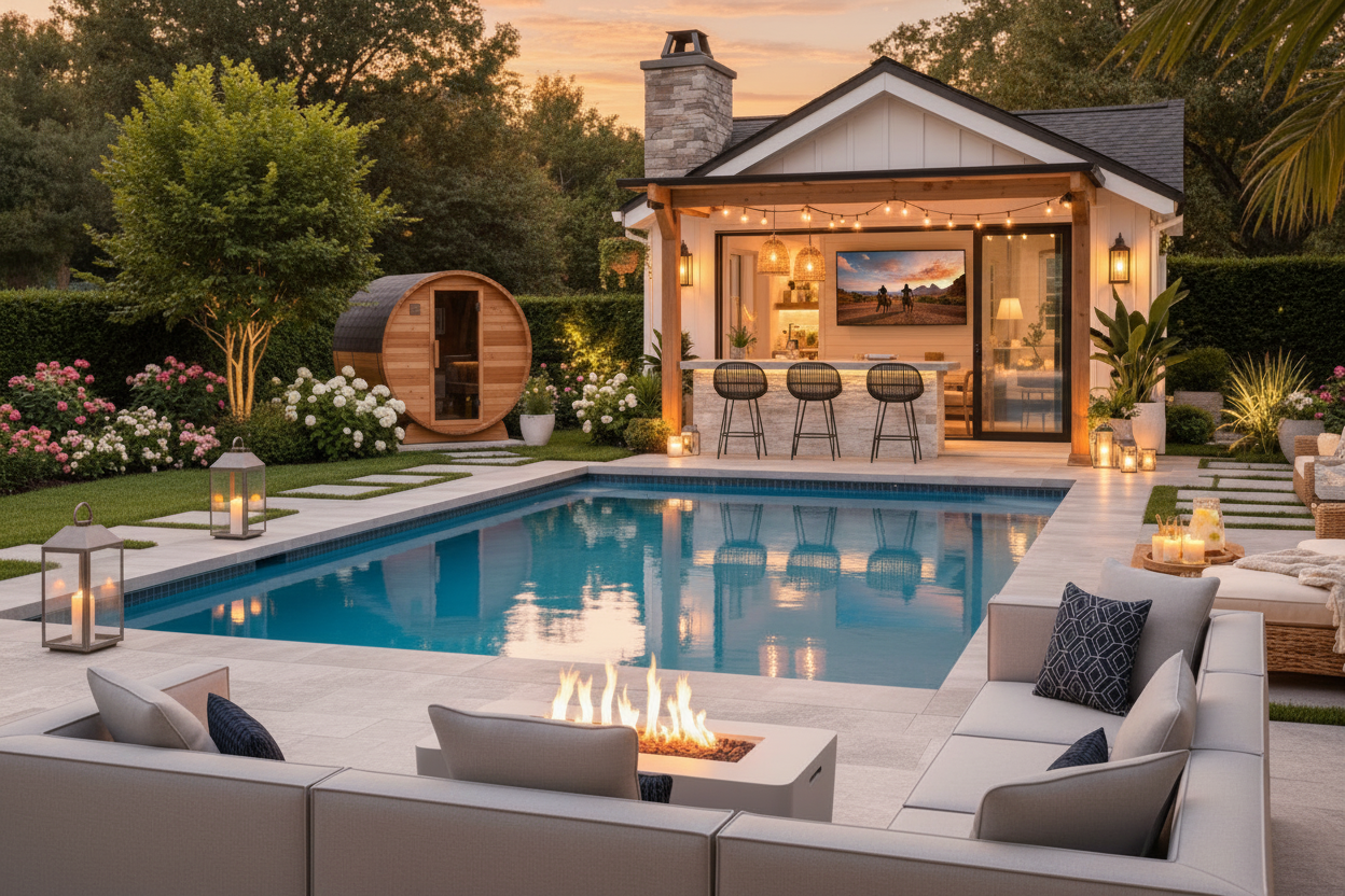 Pool House Hero with Outdoor TV