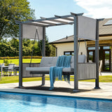 Pamapic 3-Seat Outdoor Metal Pergola Porch Swing Bed with Stand & Cushion, Gray