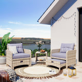 Rattan Patio Chairs with Ottoman (5 Pieces)