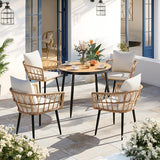 Pamapic Patio Round Dining Set with Wood Table Top & Wicker Rattan Chairs