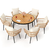 Pamapic Patio Round Dining Set with Wood Table Top & Wicker Rattan Chairs