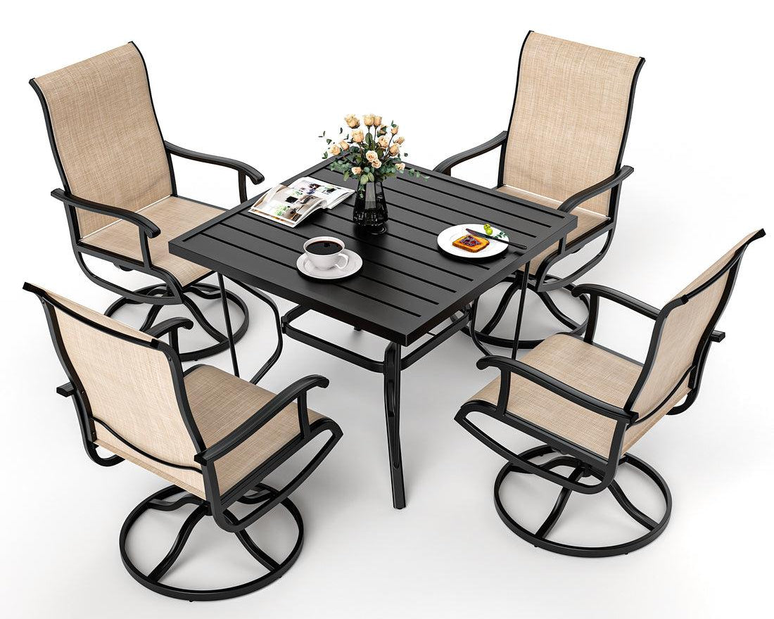 Patio Dining Set with 4 Textilene Swivel Chairs
