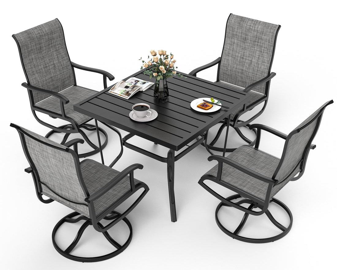 Patio Dining Set with 4 Textilene Swivel Chairs