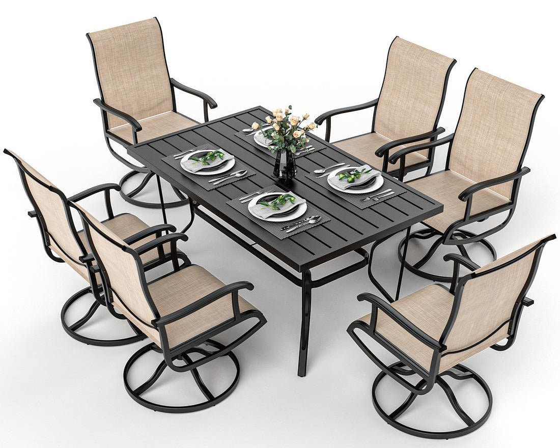 Pamapic Textilene Dining Table with 6 Swivel Chairs