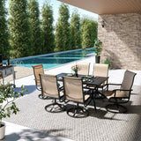 Pamapic Textilene Dining Table with 6 Swivel Chairs