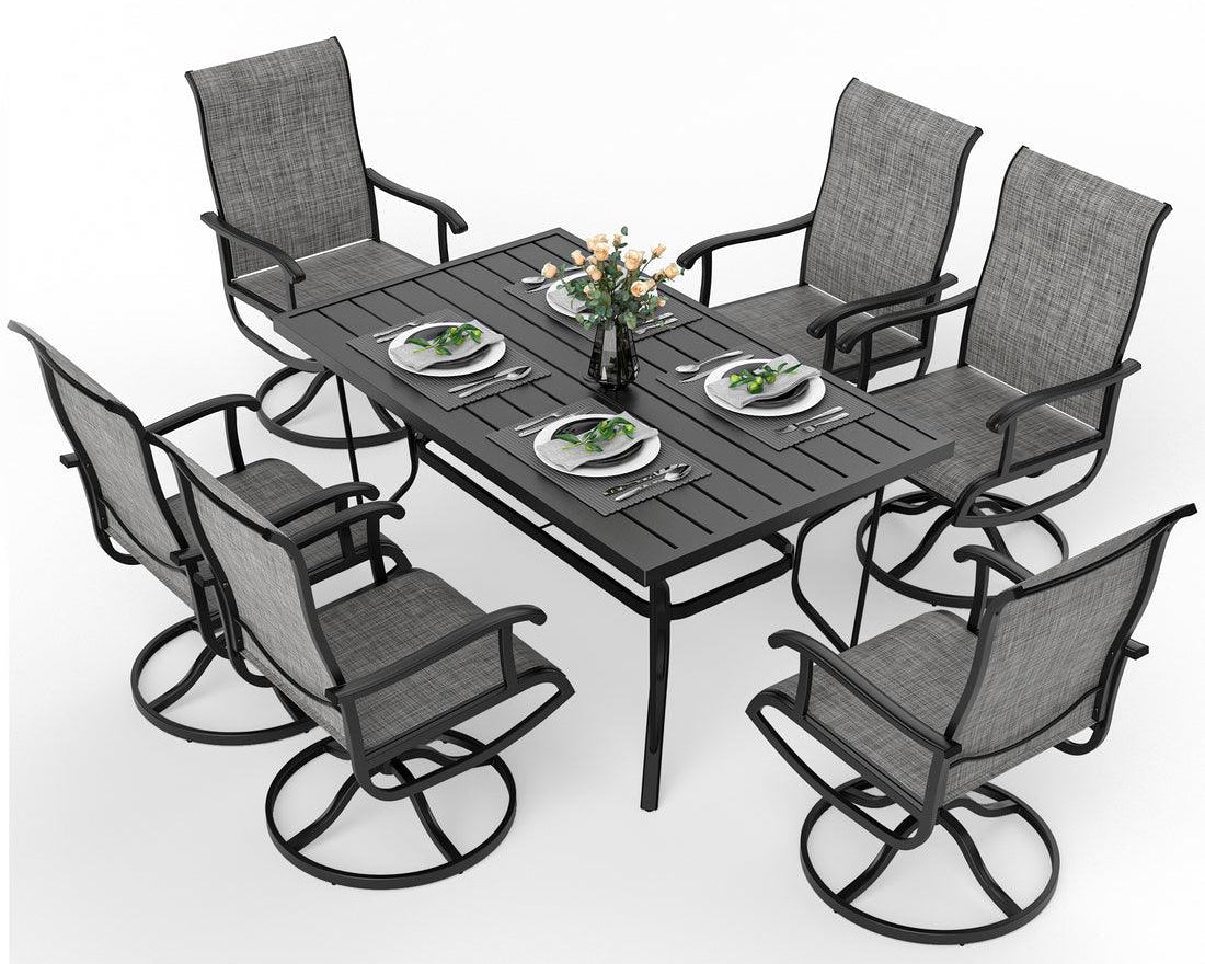 Pamapic Textilene Dining Table with 6 Swivel Chairs