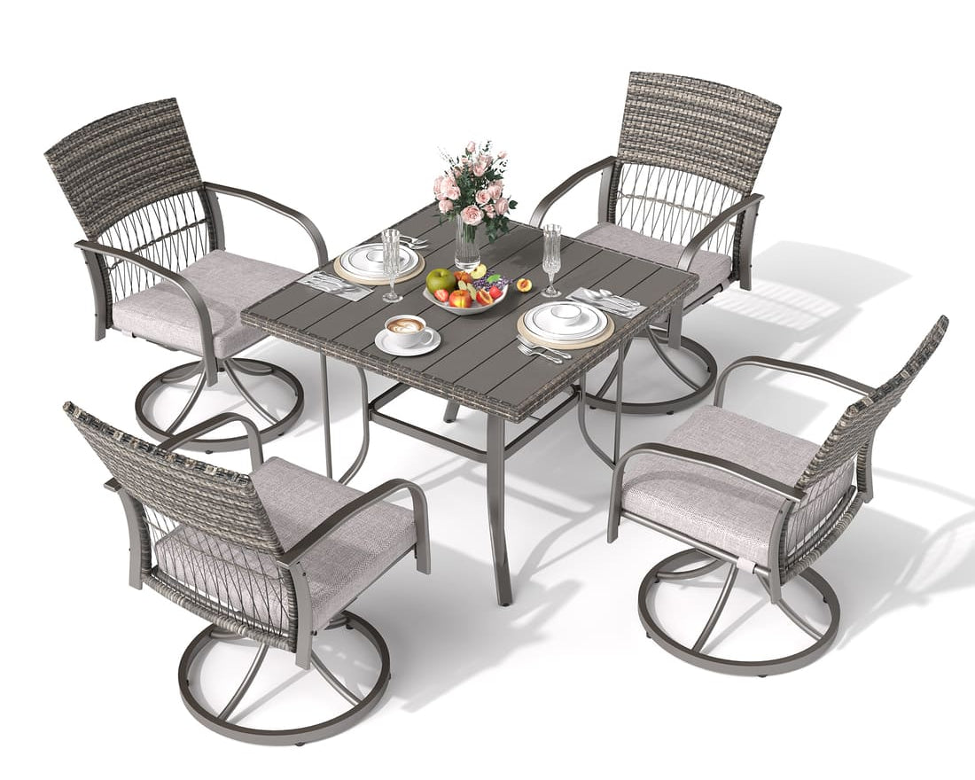 Outdoor Dining Table with 4 Swivel Chairs
