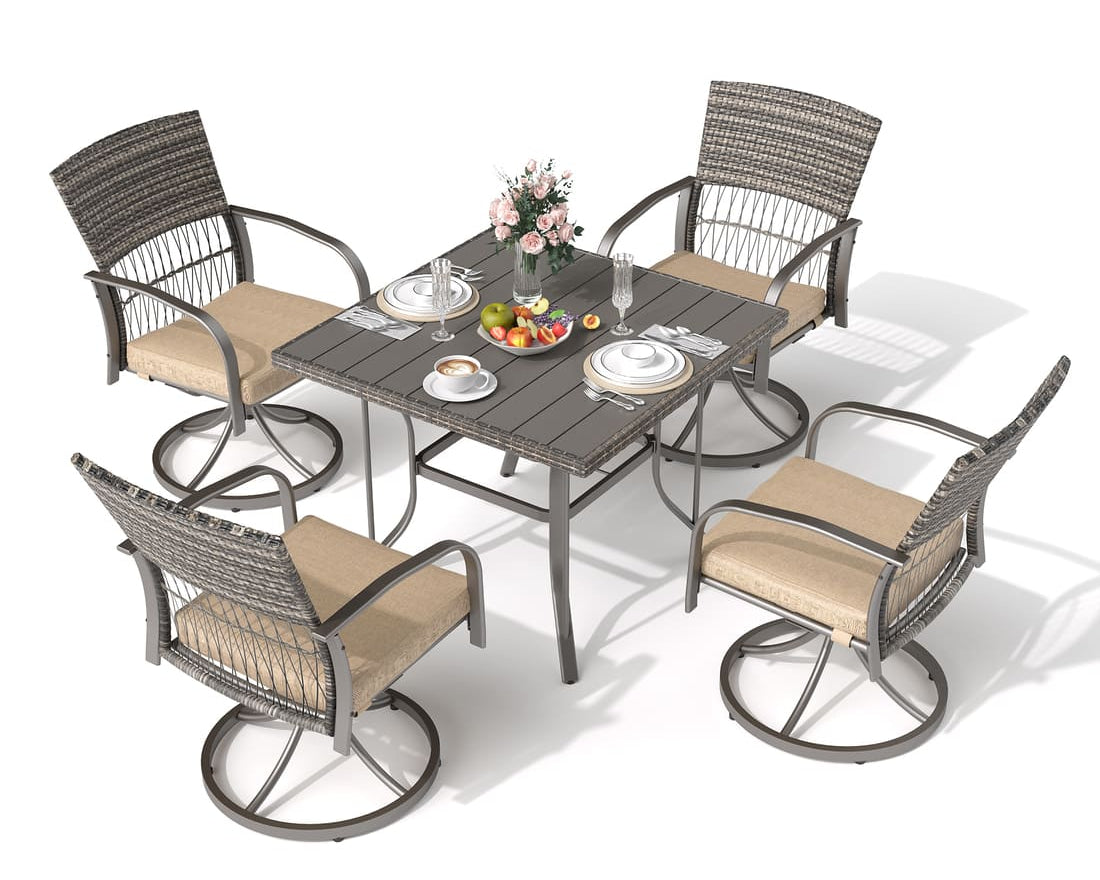 Outdoor Dining Table with 4 Swivel Chairs