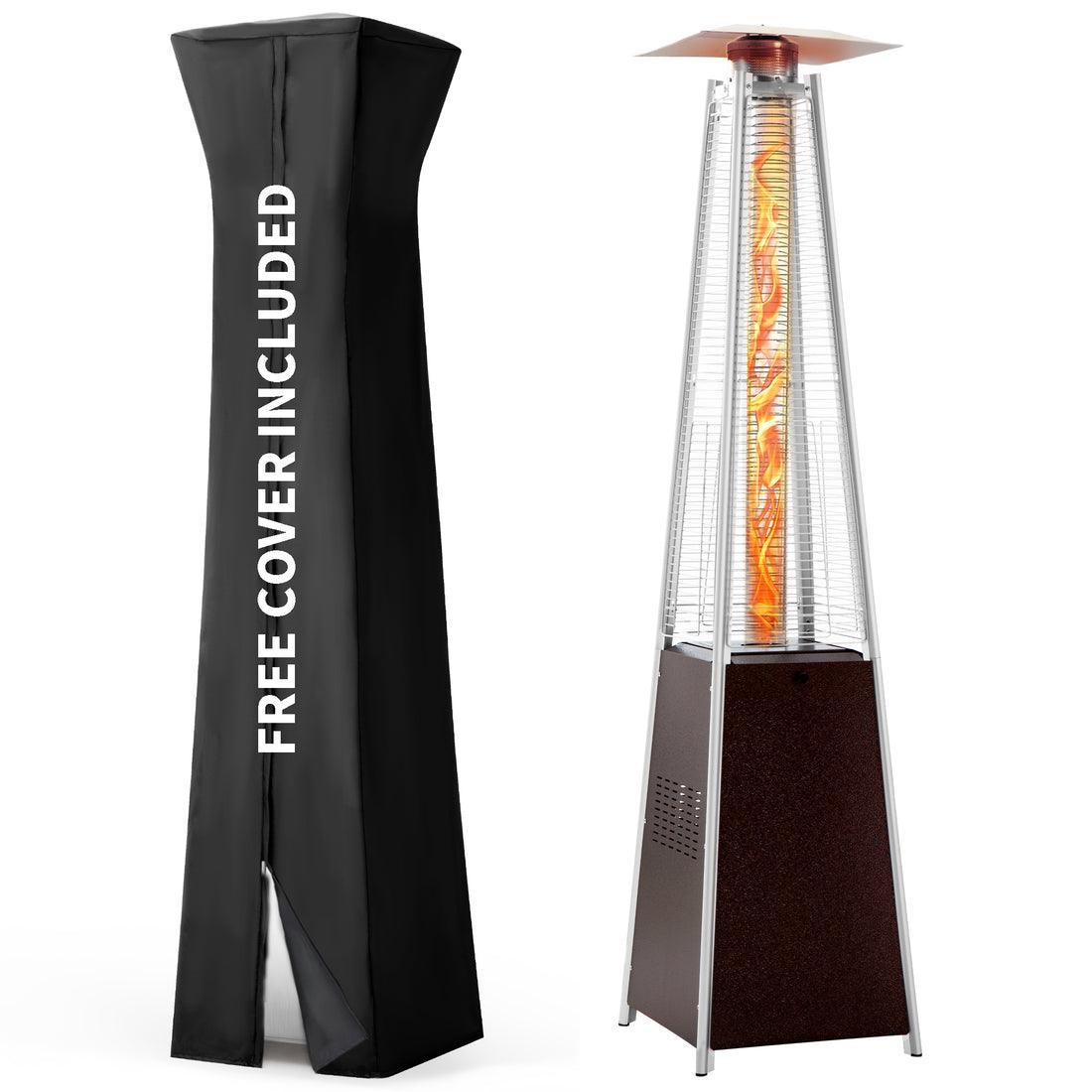 Pamapic 48,000 BTU Pyramid Flame Patio Heater with Glass Tube & Cover - Commercial & Residential