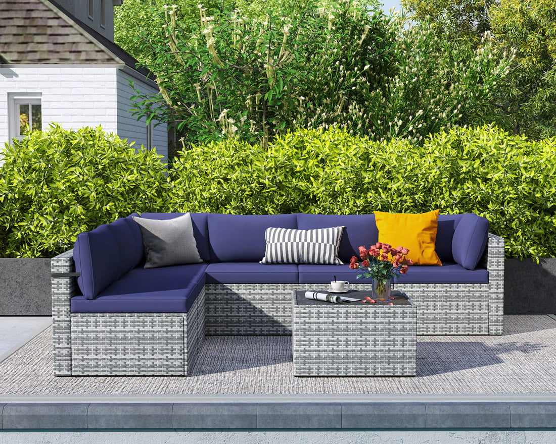 Pamapic 7-Piece Rattan Outdoor Sectional Sofa Set for Poolside, Backyard, Deck