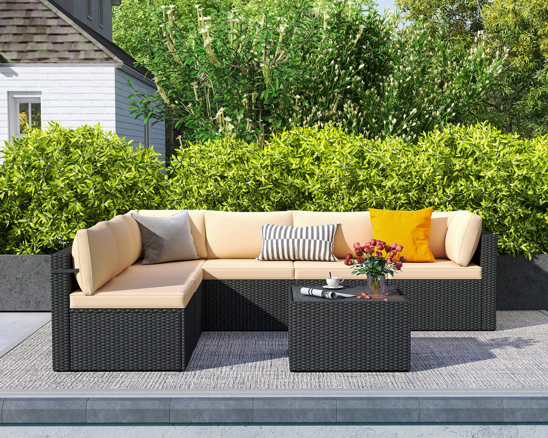 Pamapic 7-Piece Rattan Outdoor Sectional Sofa Set for Poolside, Backyard, Deck