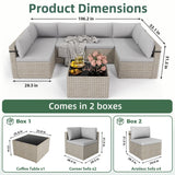 Pamapic 7-Piece Rattan Outdoor Sectional Sofa Set for Poolside, Backyard, Deck