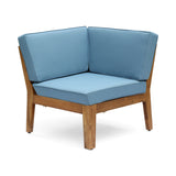 Grenada 8 Seater Acacia Wood Sectional Sofa Set with Water-Resistant Cushions - Teak + Blue