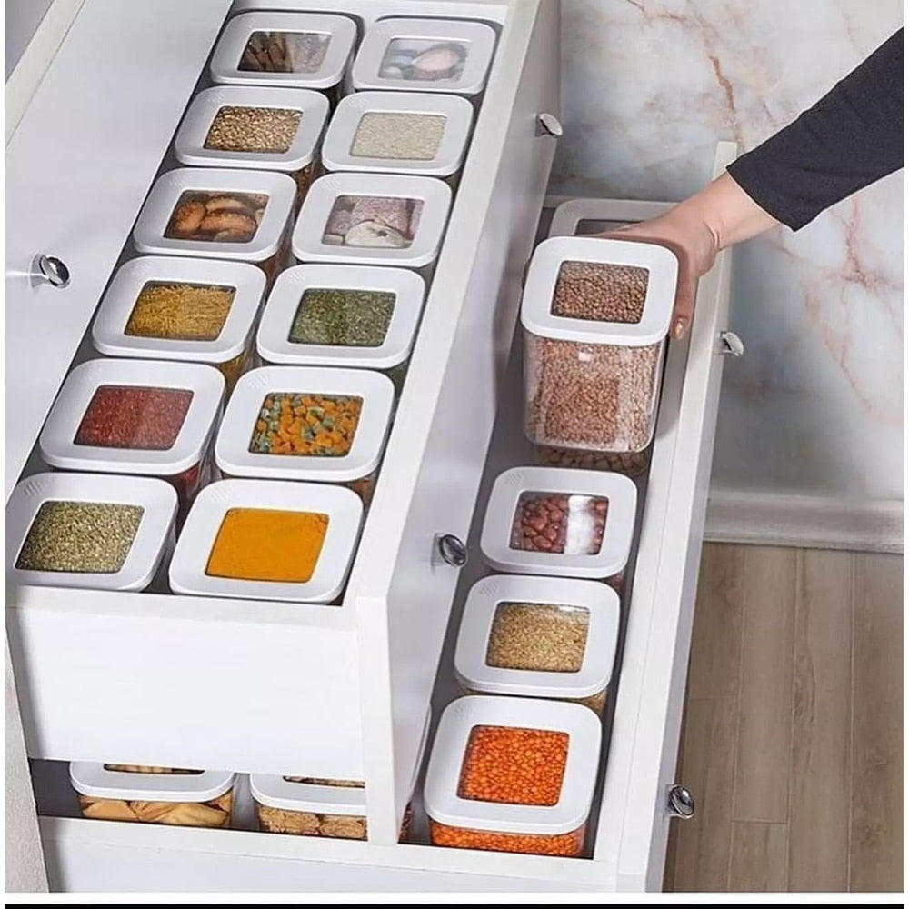 12 PCS Kitchen Food Storage Box Container Set Organizer Square Vacuum Lid Airtight Jars